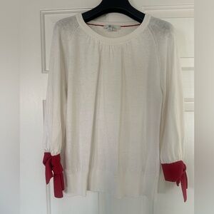 Boden ❤️🩷❤️ Sweater, Size Medium. Red tie sleeves 3/4” gathered neckline